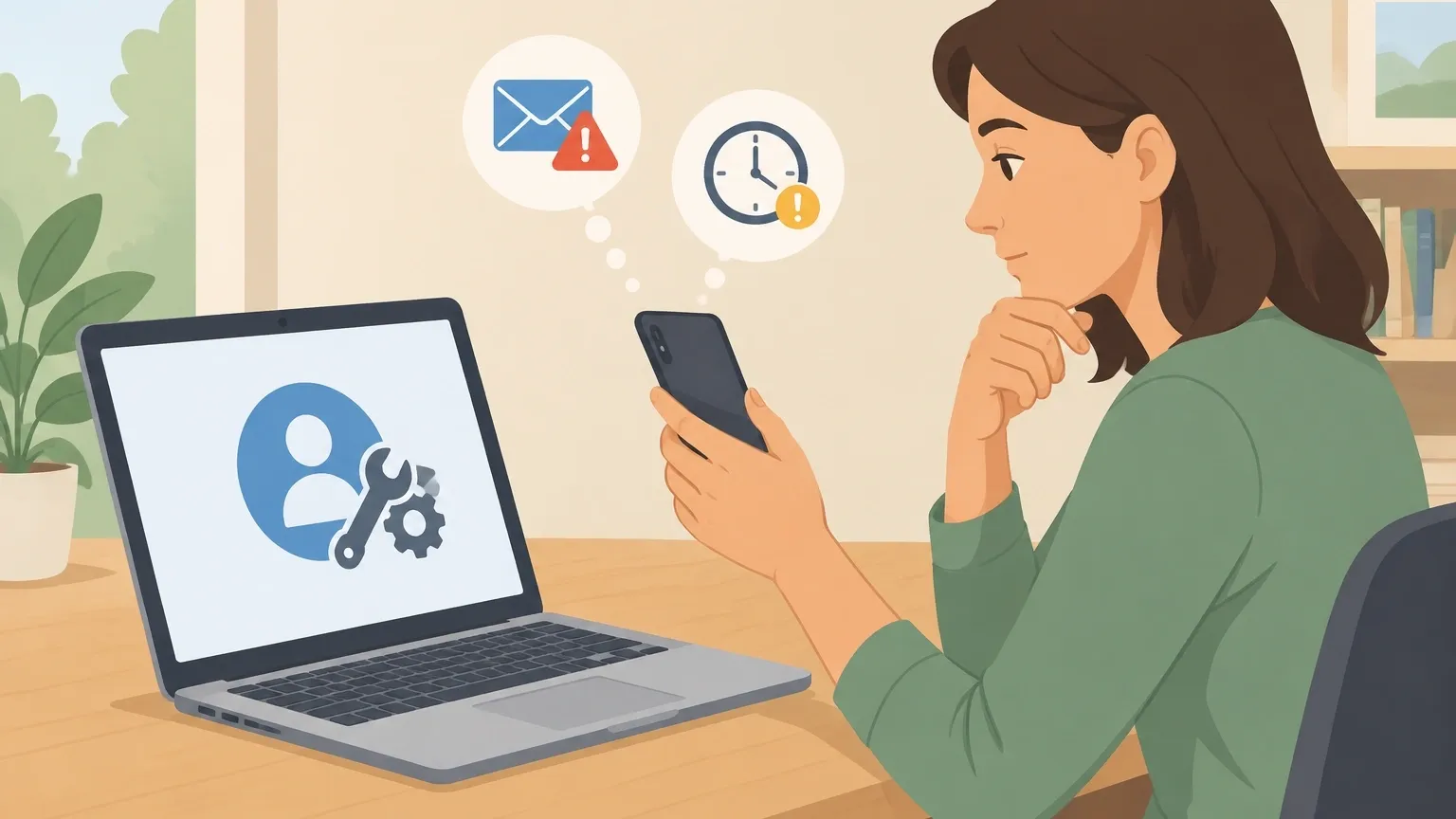 Character AI Account-Level Repair Illustration of a person reviewing account-level login repair options for character.ai, including password reset and device time issues.