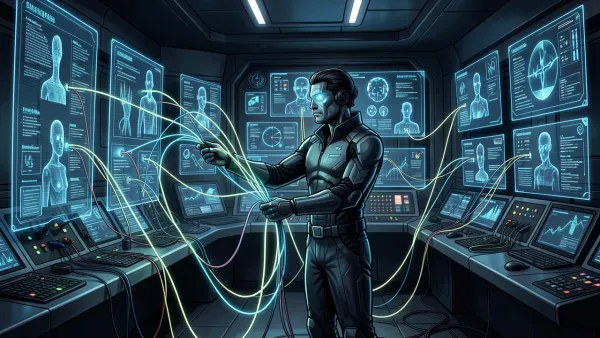 Human acting as router between multiple AI agents in a futuristic control room