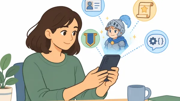 Illustration explaining Character.AI tagline, persona, definition, and OOC elements around a phone chat screen